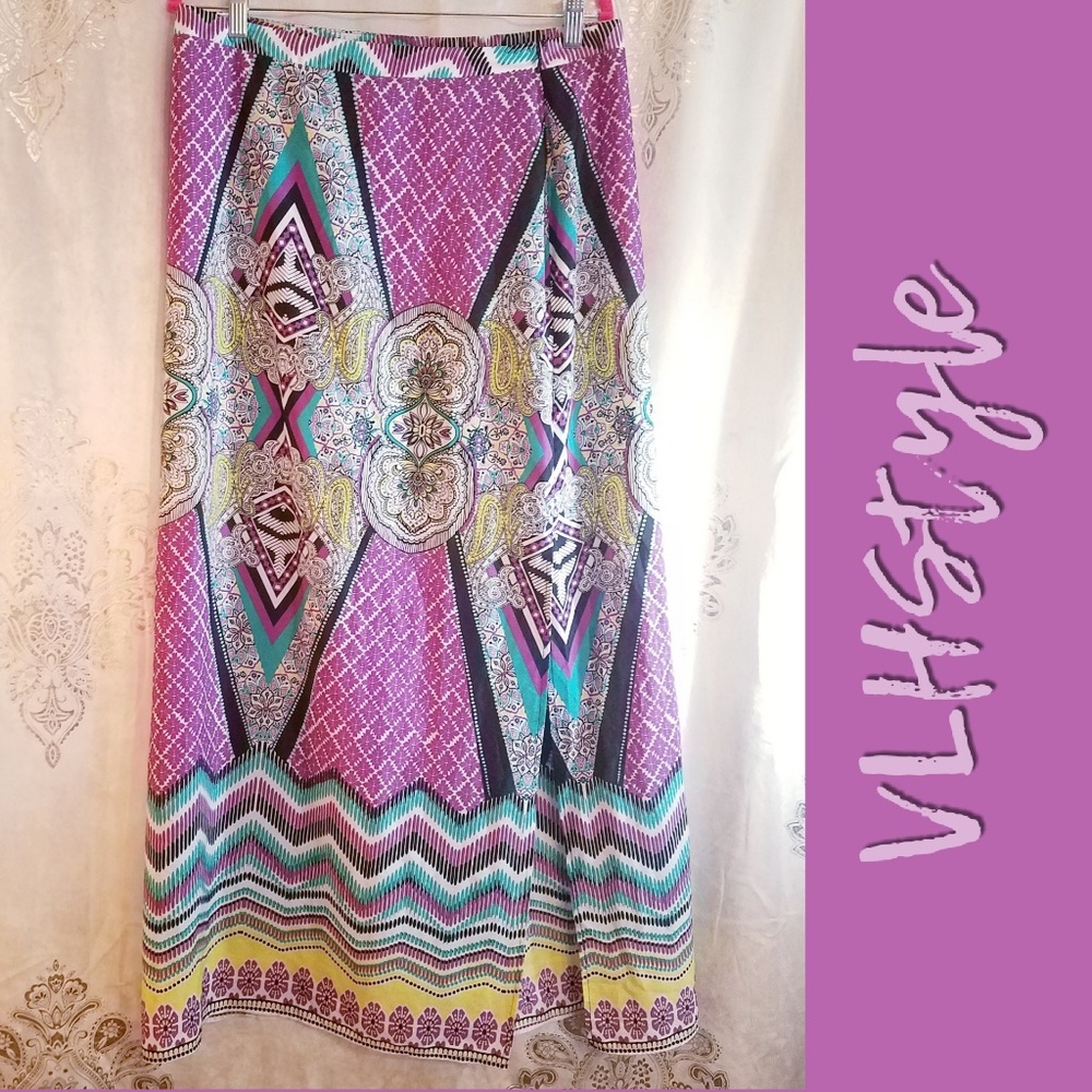 Boho Resort Tribal Geometric Print Maxi Skirt